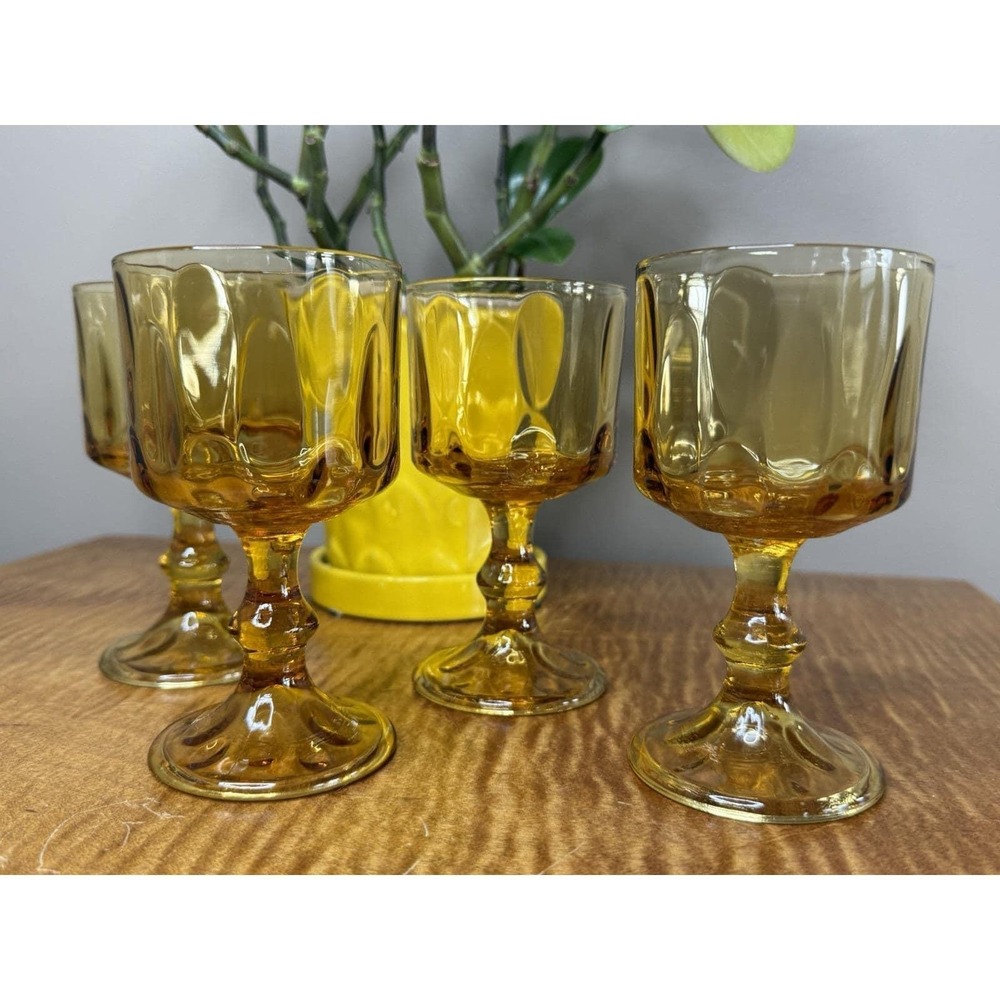 Hazel Atlas Wine Glass‎ Goblets 5.5in Amber Excellent El Dorado Vintage - Picture 6 of 7